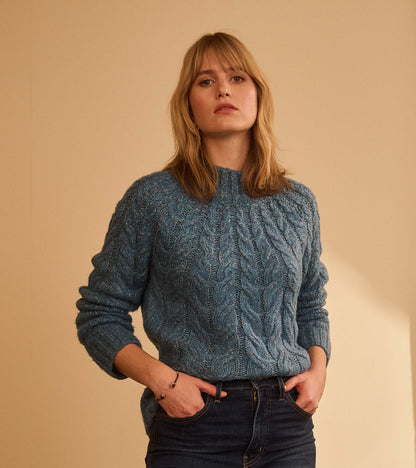 Pull en tricot torsadé Dylan - Bleu Mélange