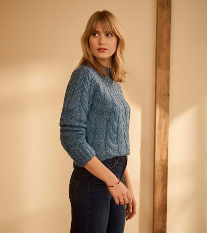 Pull en tricot torsadé Dylan - Bleu Mélange