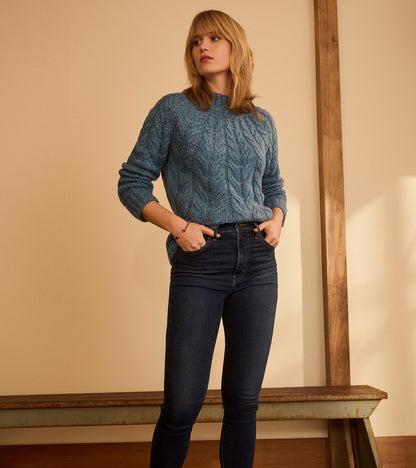 Pull en tricot torsadé Dylan - Bleu Mélange