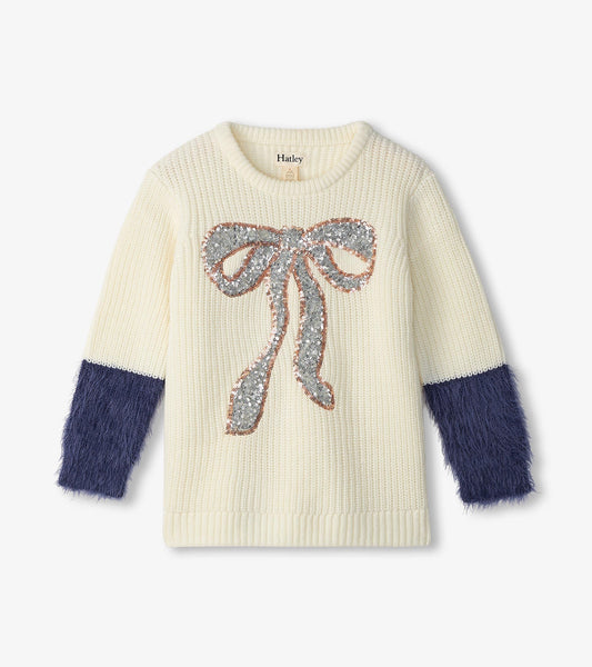 Pull à manches duveteuses – Nœud à paillettes