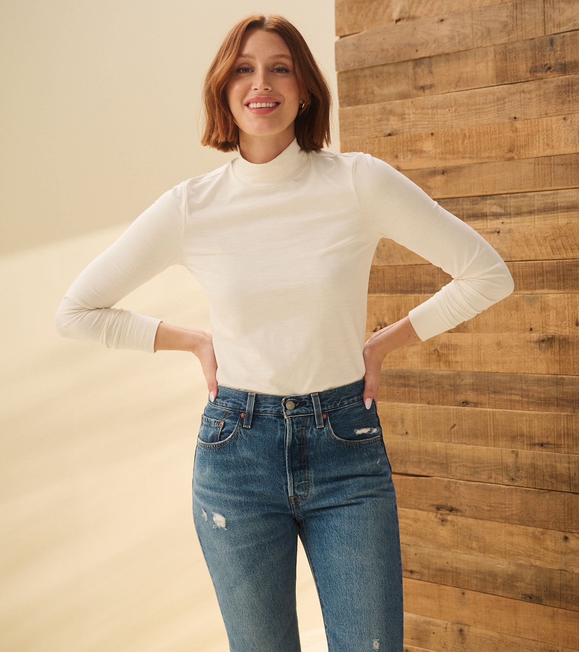 Mock Neck Top - Cream White