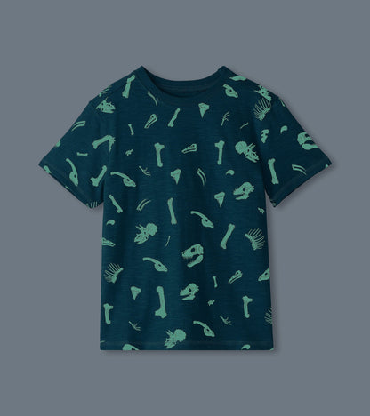 T-shirt à imprimé qui brille dans le noir – Fossiles de dinosaure