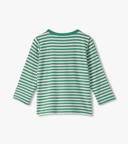 T-shirt à manches longues en bambou – Rayures des profondeurs marines
