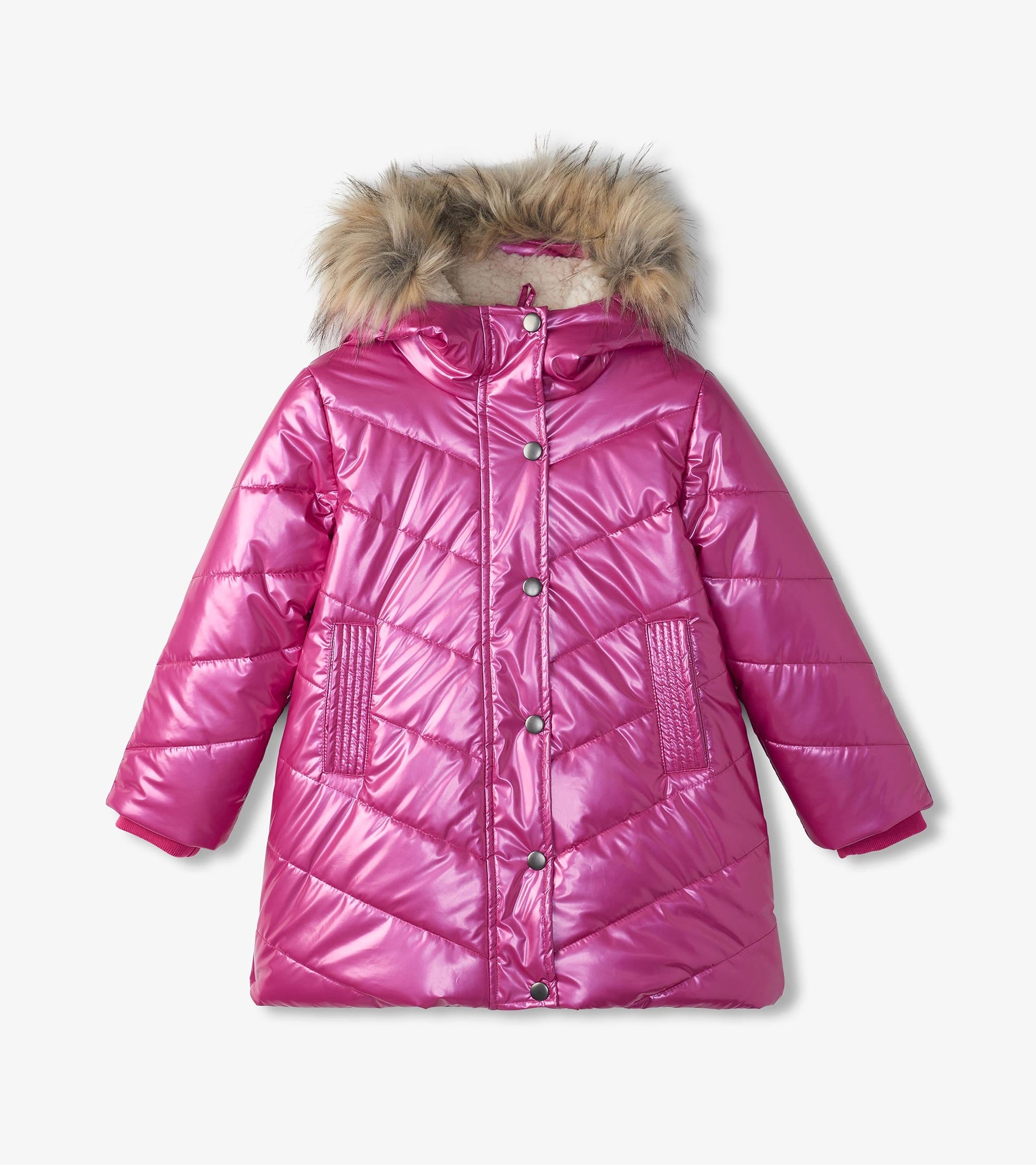 Girls Fuschia Star Puffer Jacket - Main Image