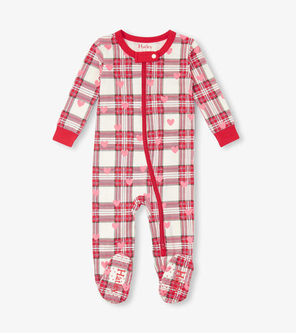 Grenouillère en coton – Cœurs sur motif écossais