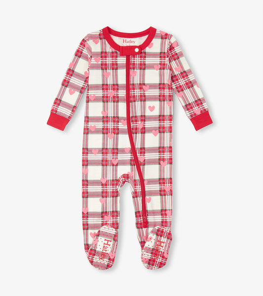 Grenouillère en coton – Cœurs sur motif écossais