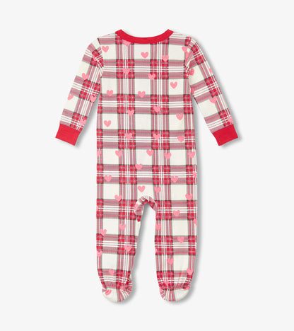 Grenouillère en coton – Cœurs sur motif écossais