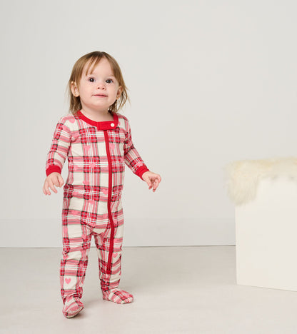 Grenouillère en coton – Cœurs sur motif écossais