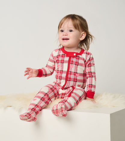 Grenouillère en coton – Cœurs sur motif écossais