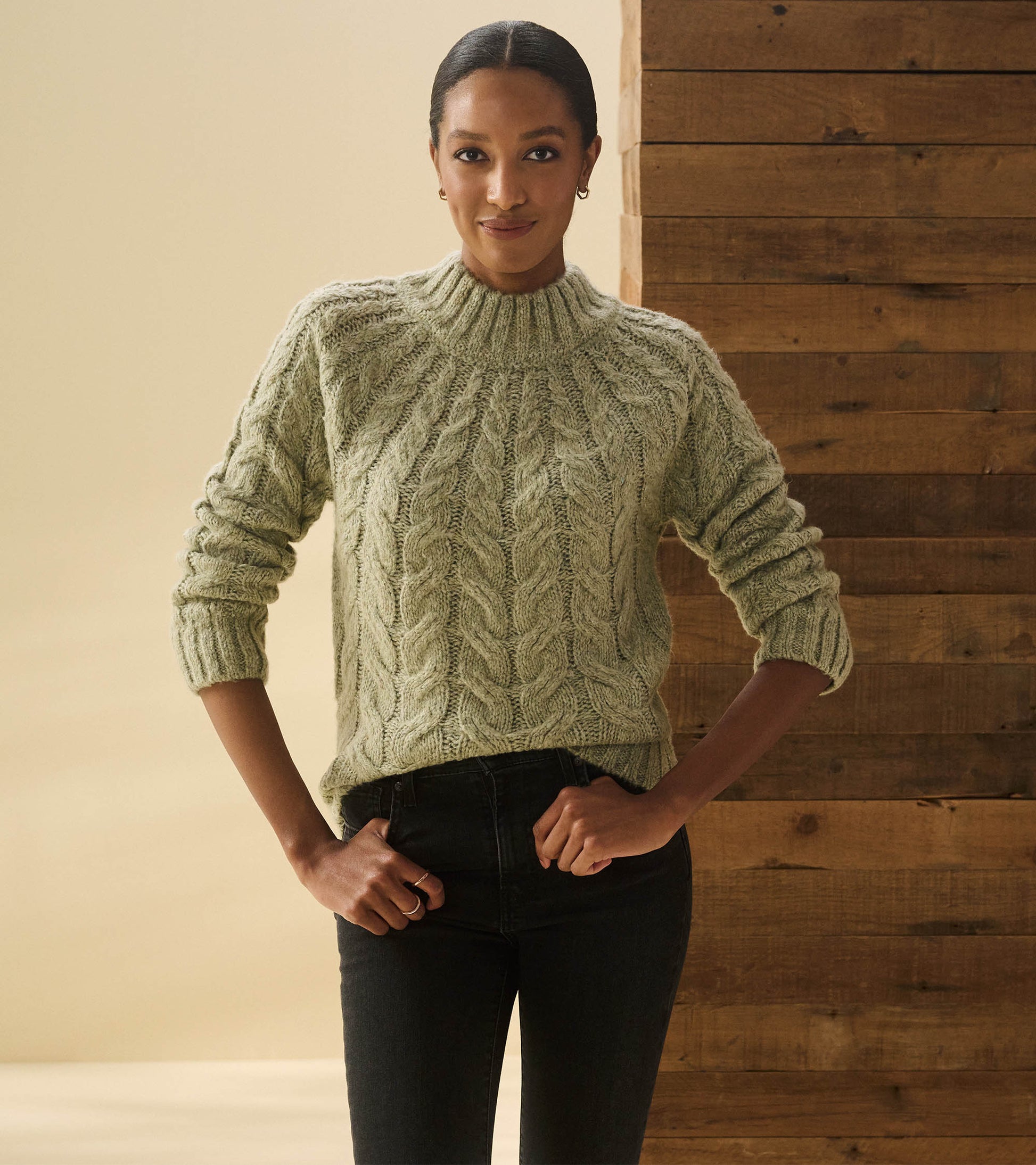 Dylan Cable Knit Sweater Moss Green - Main Image