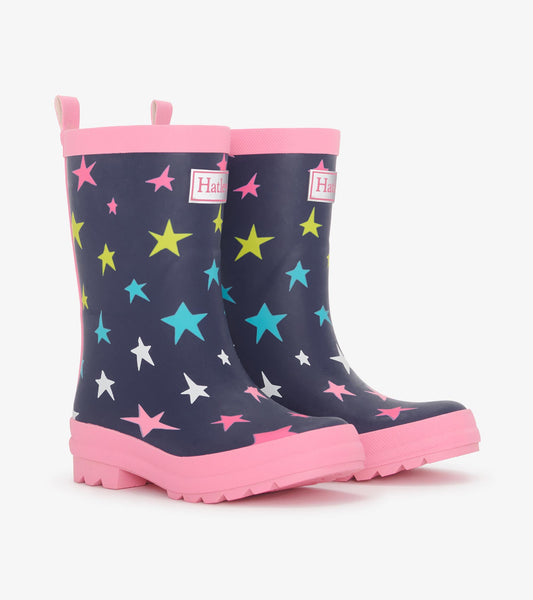 Bottes de pluie au fini mat – Étoiles colorées sur fond bleu