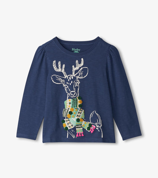 T-shirt à manches bouffantes – Renne à foulard