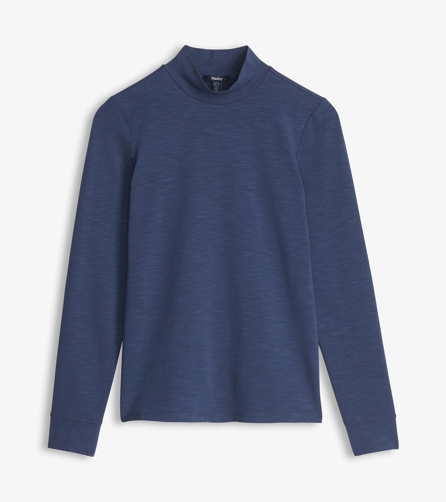 Patriot blue mock neck top with long sleeves, front flat lay