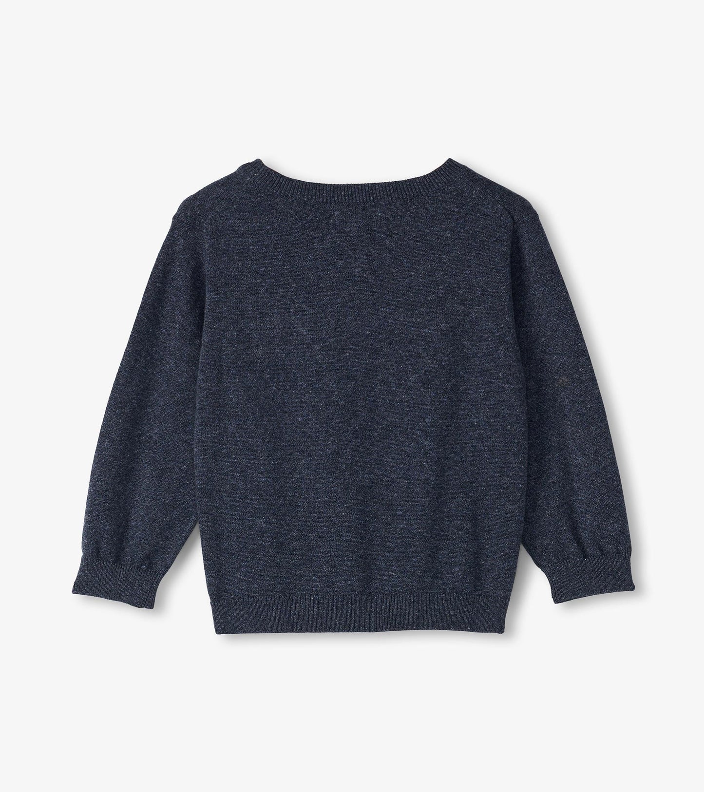 Navy blue crew neck sweater for baby and toddler boys, featuring long sleeves and a soft knit texture.