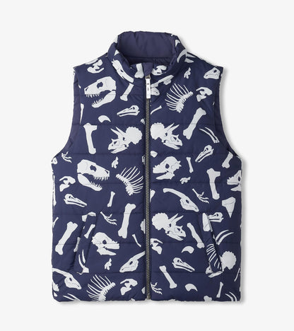 Veste sans manches matelassée réversible – Fossiles de dinosaure