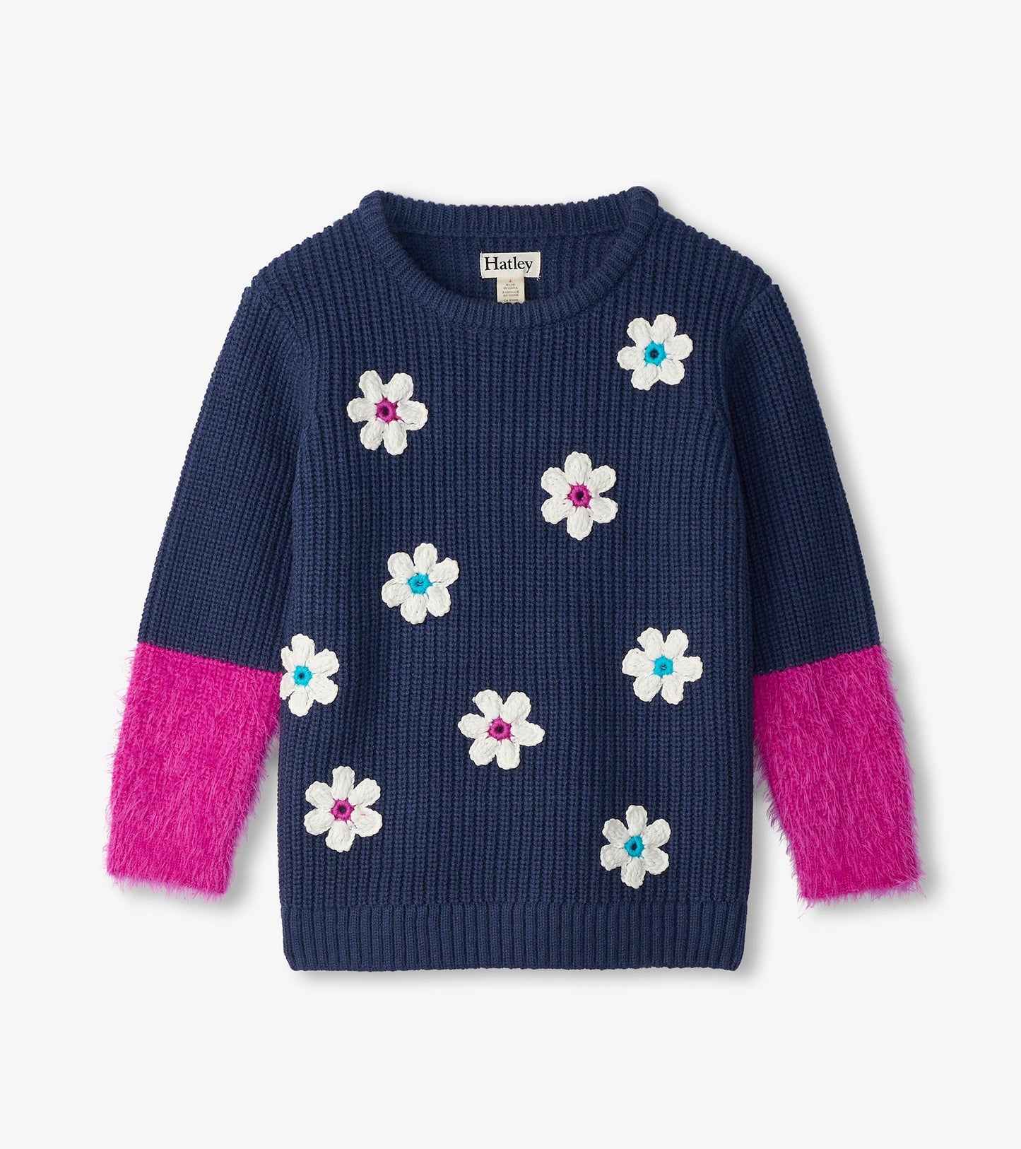 Pull tunique à manches duveteuses – Fleurs rétro
