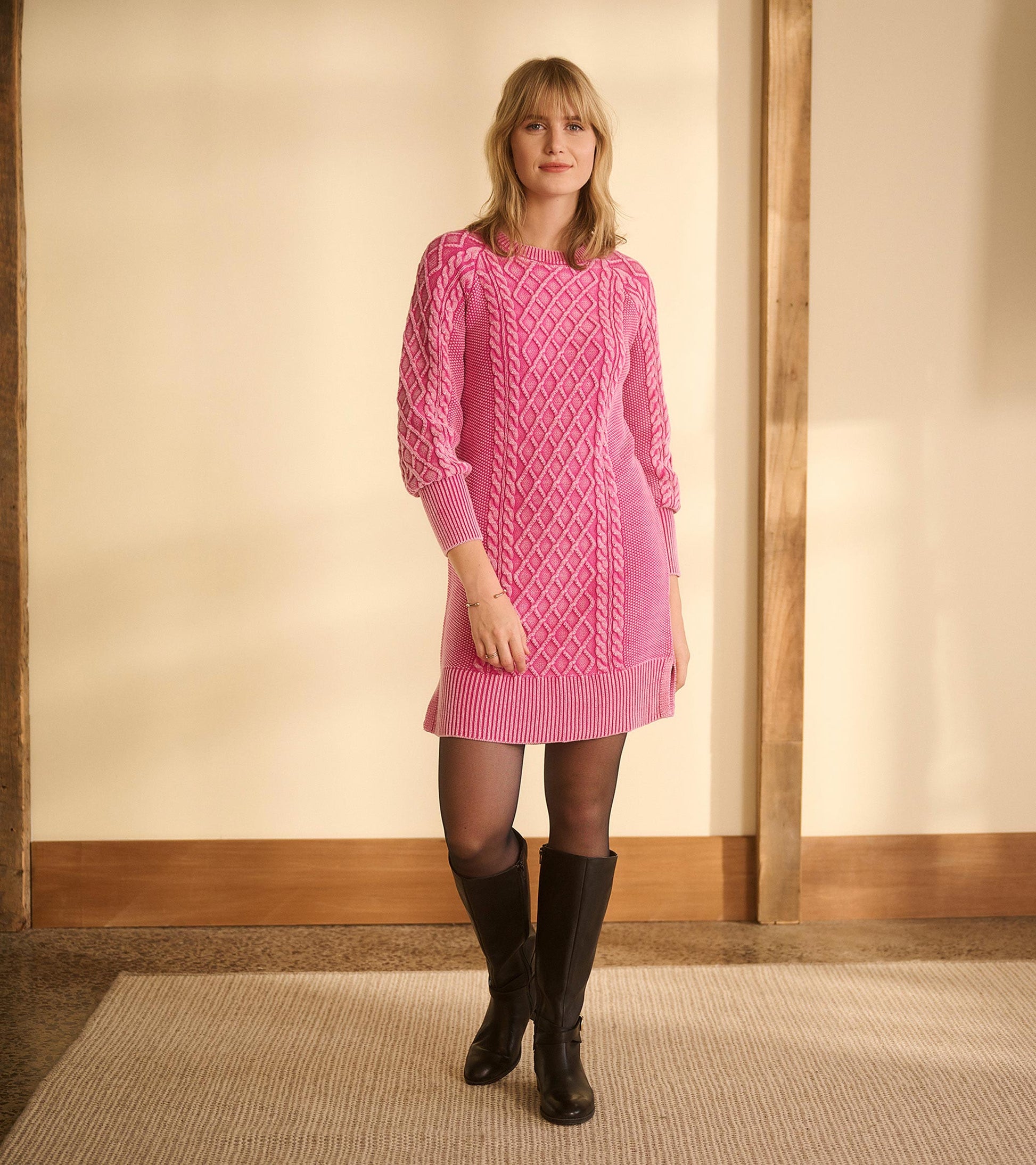 Juliet Cable Knit Dress - Raspberry Pink Juliet Cable Knit Dress - Raspberry Pink