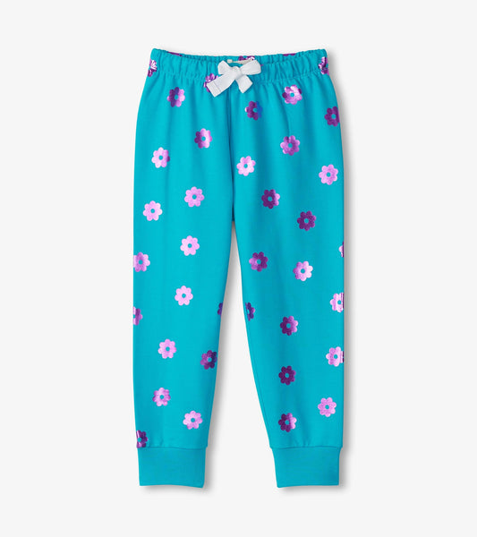 Pantalon de survêtement décontracté – Fleurs sur paillettes