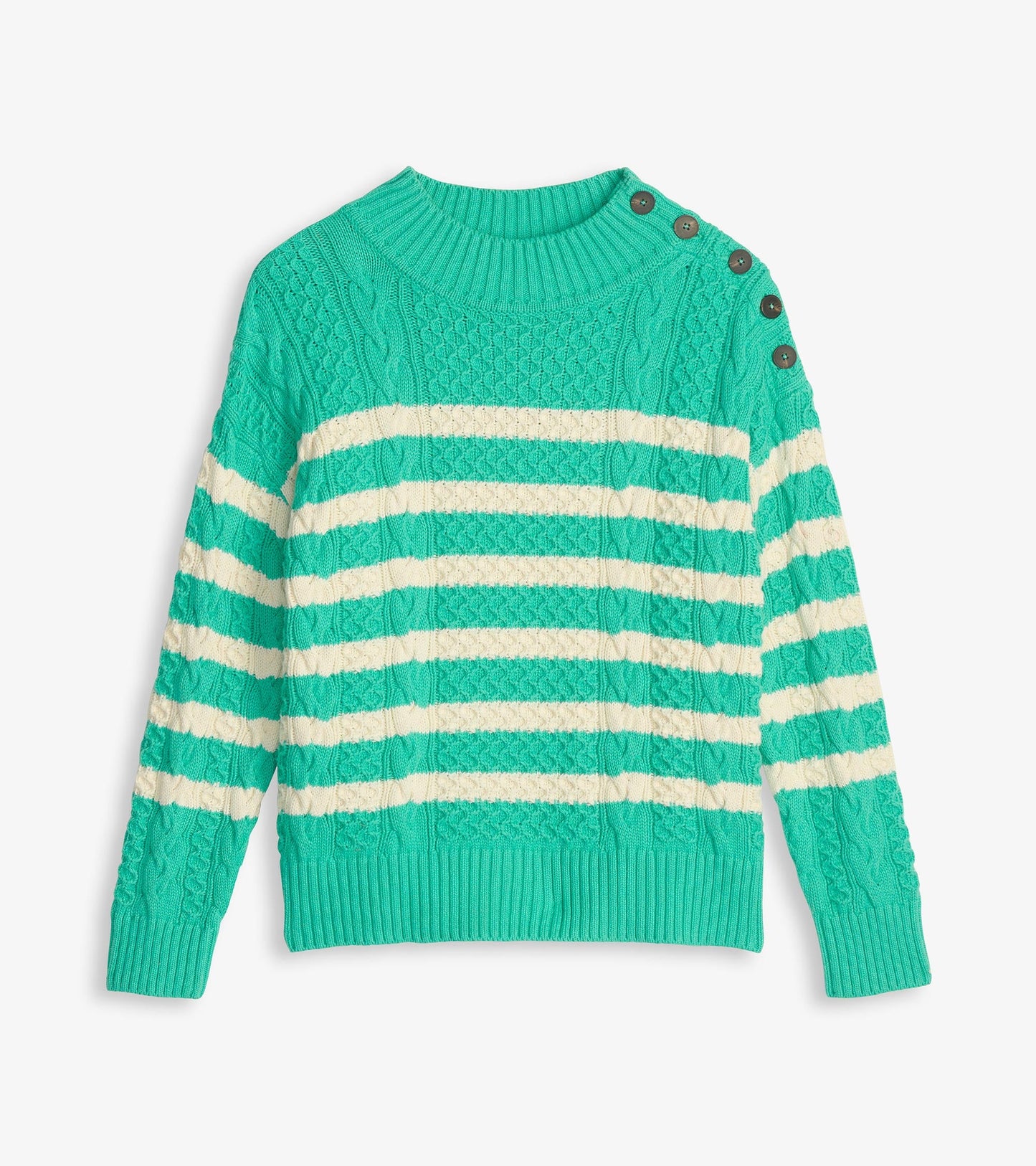 Button Neck Sweater - Turquoise Stripes