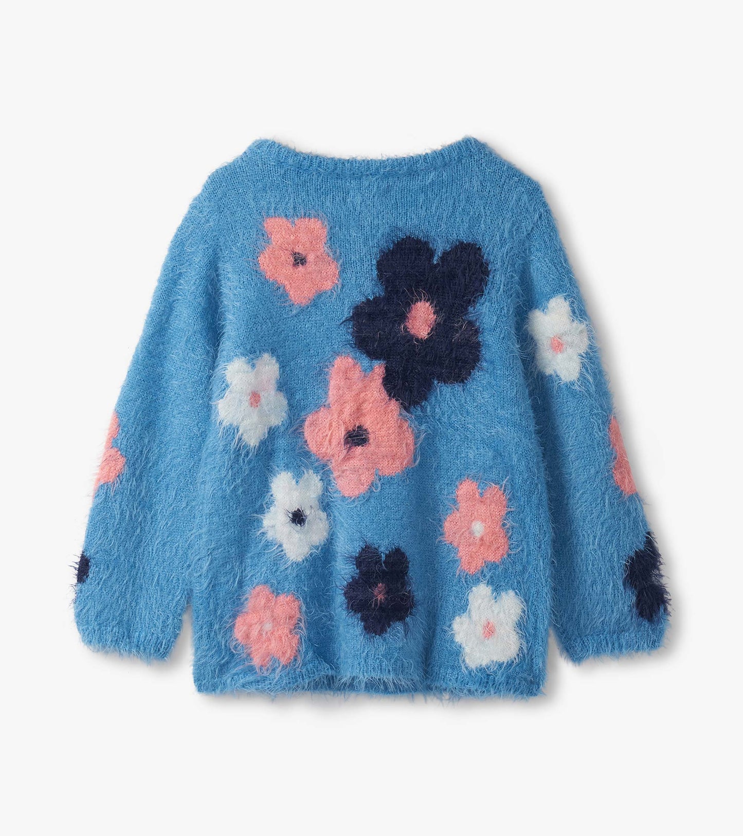 Girls Floral Cluster Furry Sweater