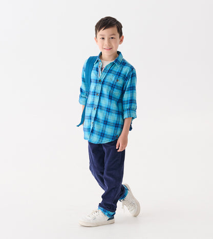 Chemise boutonnée – Motif écossais bleu de pierre