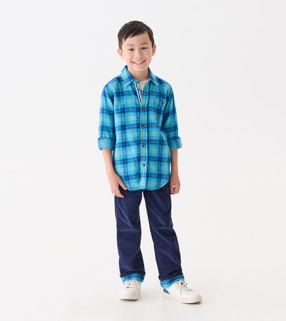 Chemise boutonnée – Motif écossais bleu de pierre