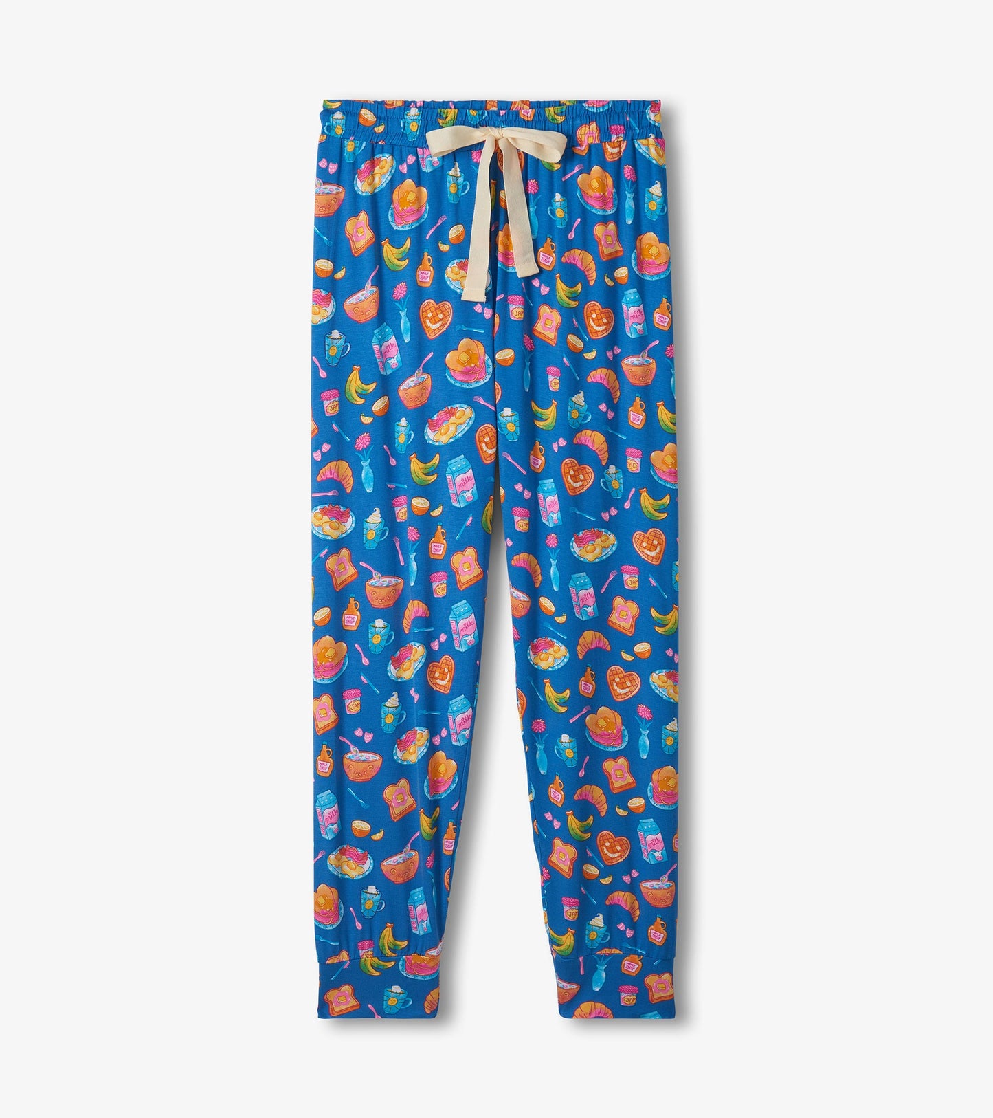 Pyjama en bambou pour femme – Motifs de déjeuner sur fond bleu