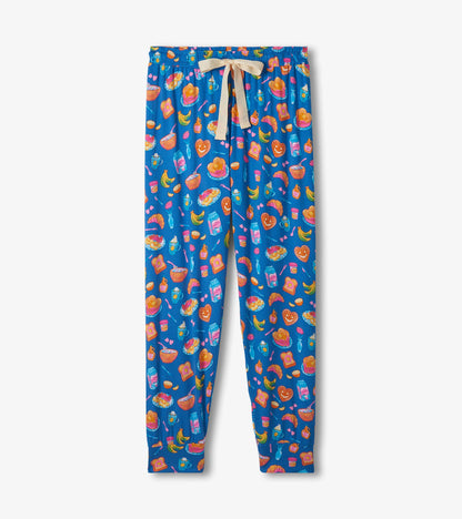 Pyjama en bambou pour femme – Motifs de déjeuner sur fond bleu
