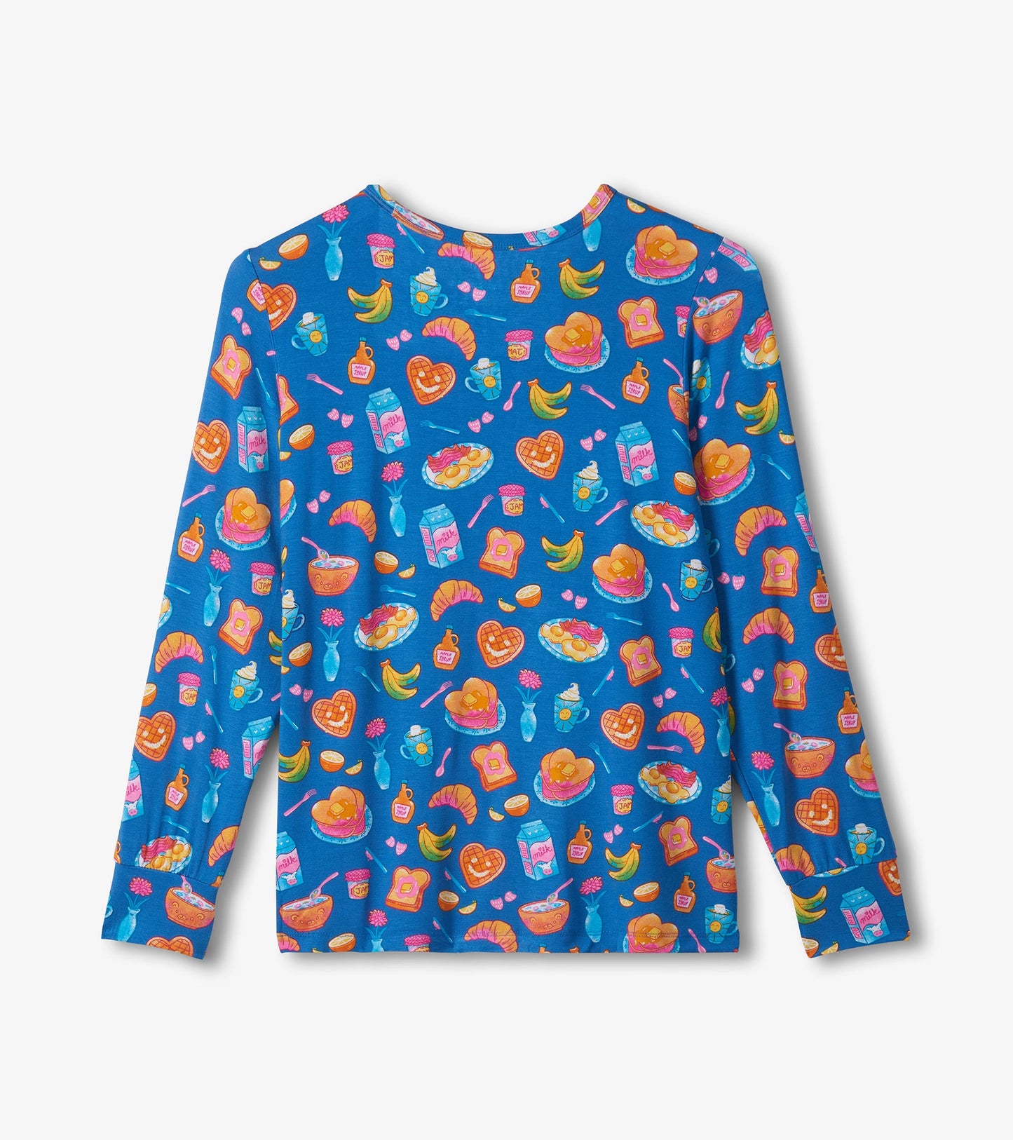 Pyjama en bambou pour femme – Motifs de déjeuner sur fond bleu