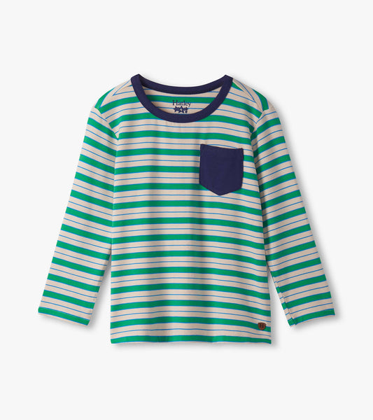 T-shirt à manches longues en bambou pour garçon – Rayures tendres