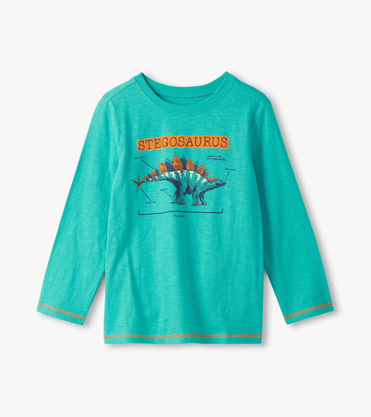 T-shirt à manches longues pour garçon – Stégosaure sur fond bleu
