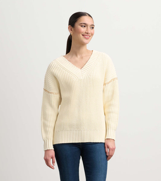 V-Neck Slouchy Sweater - Cream