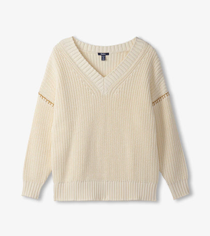 V-Neck Slouchy Sweater - Cream