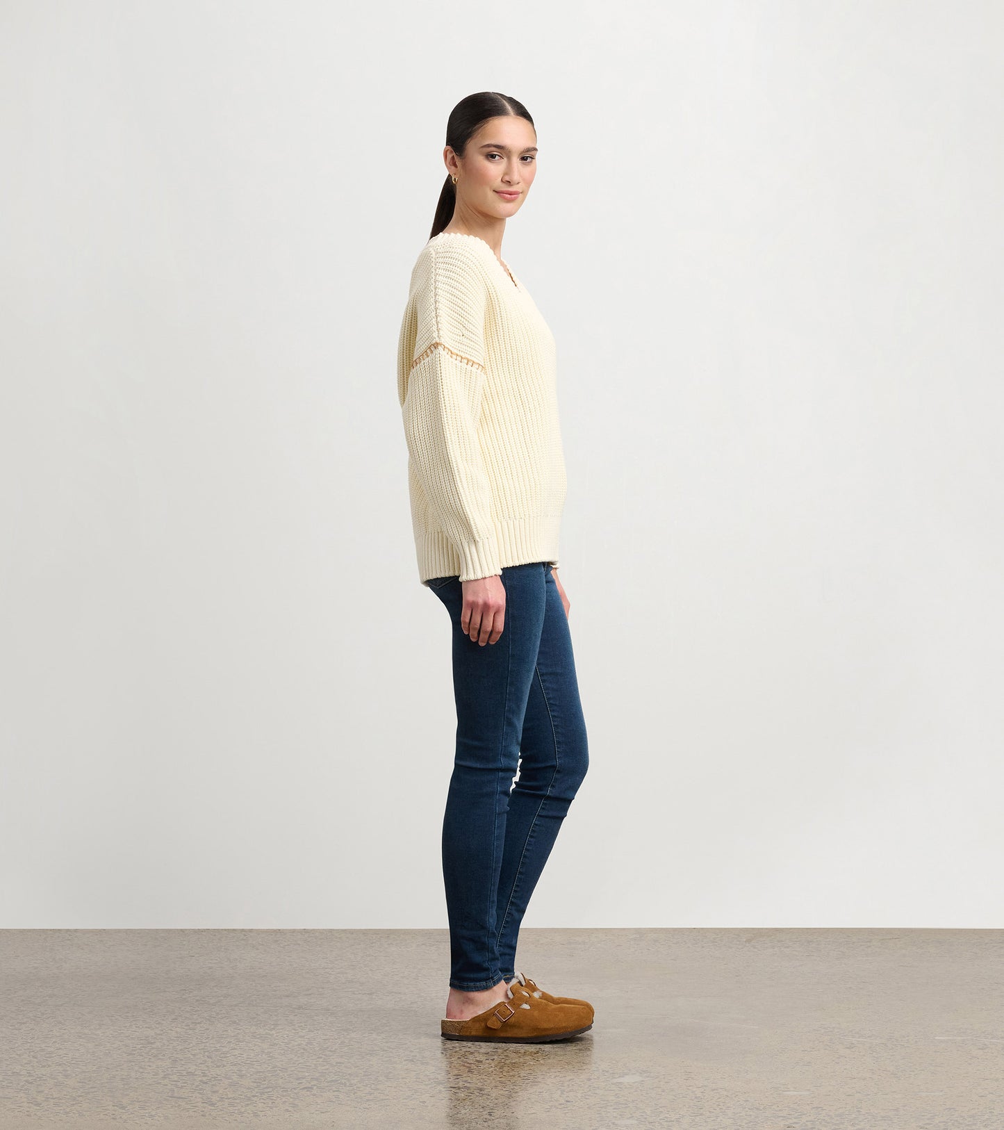 V-Neck Slouchy Sweater - Cream