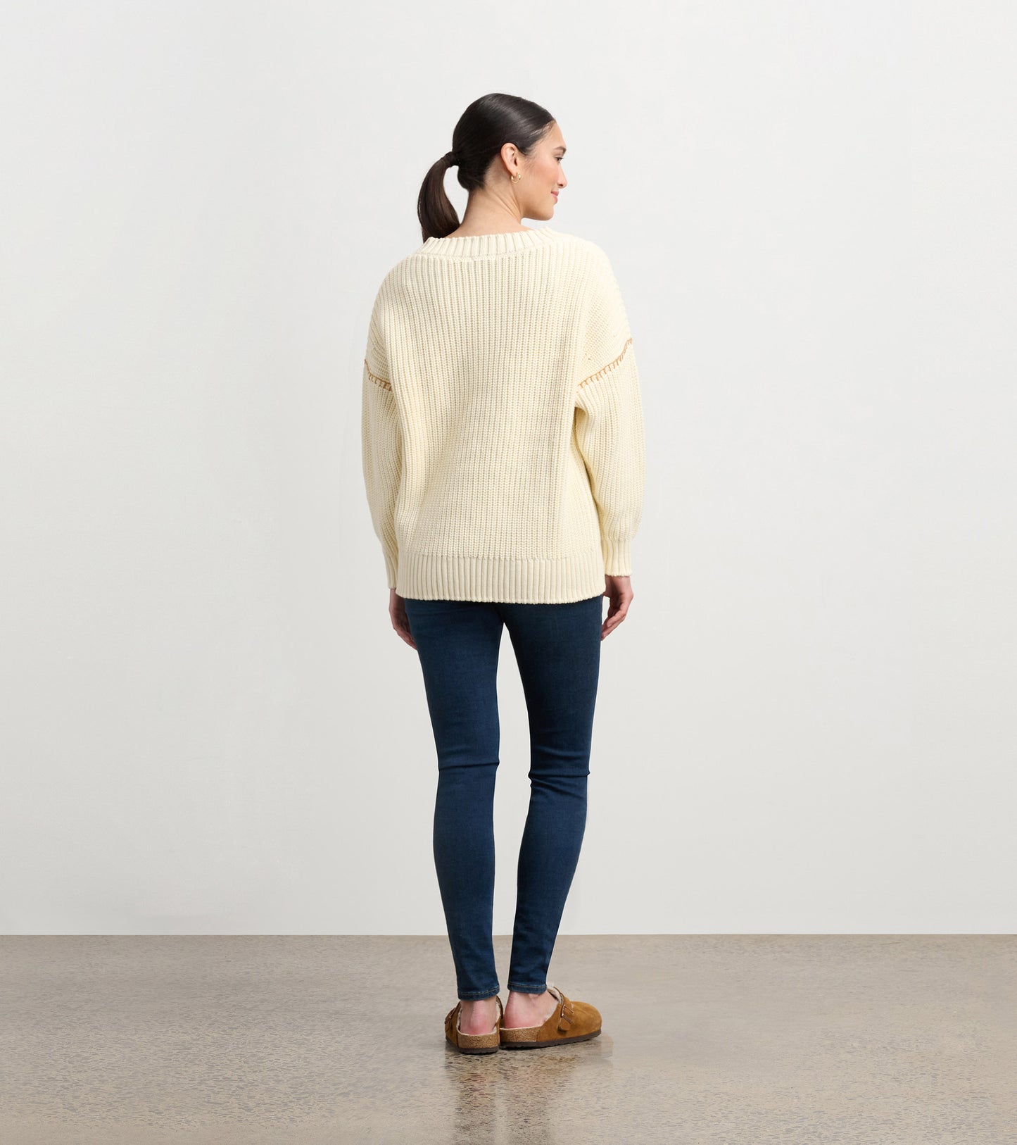 V-Neck Slouchy Sweater - Cream