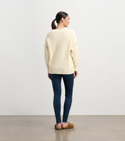 V-Neck Slouchy Sweater - Cream