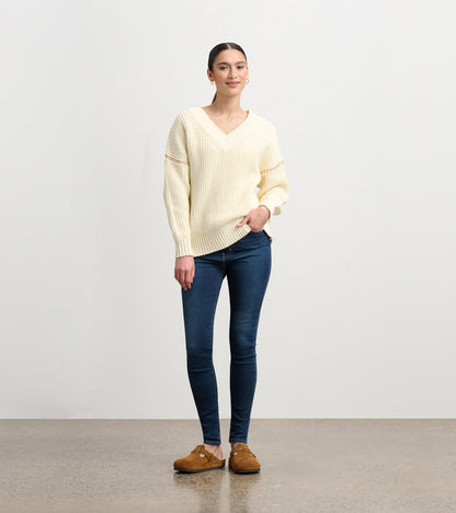 V-Neck Slouchy Sweater - Cream