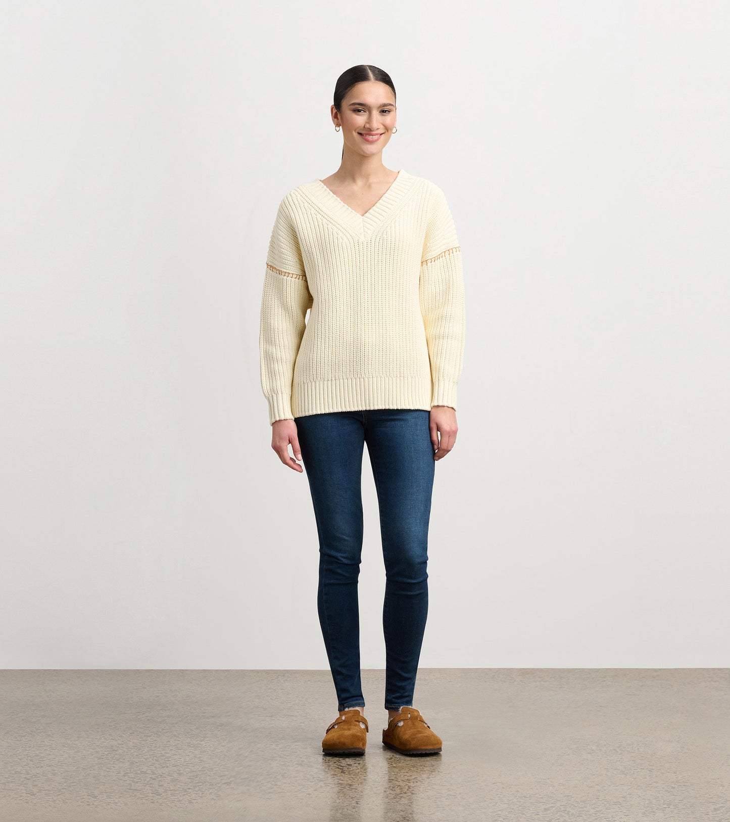 V-Neck Slouchy Sweater - Cream