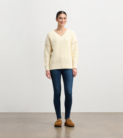 V-Neck Slouchy Sweater - Cream