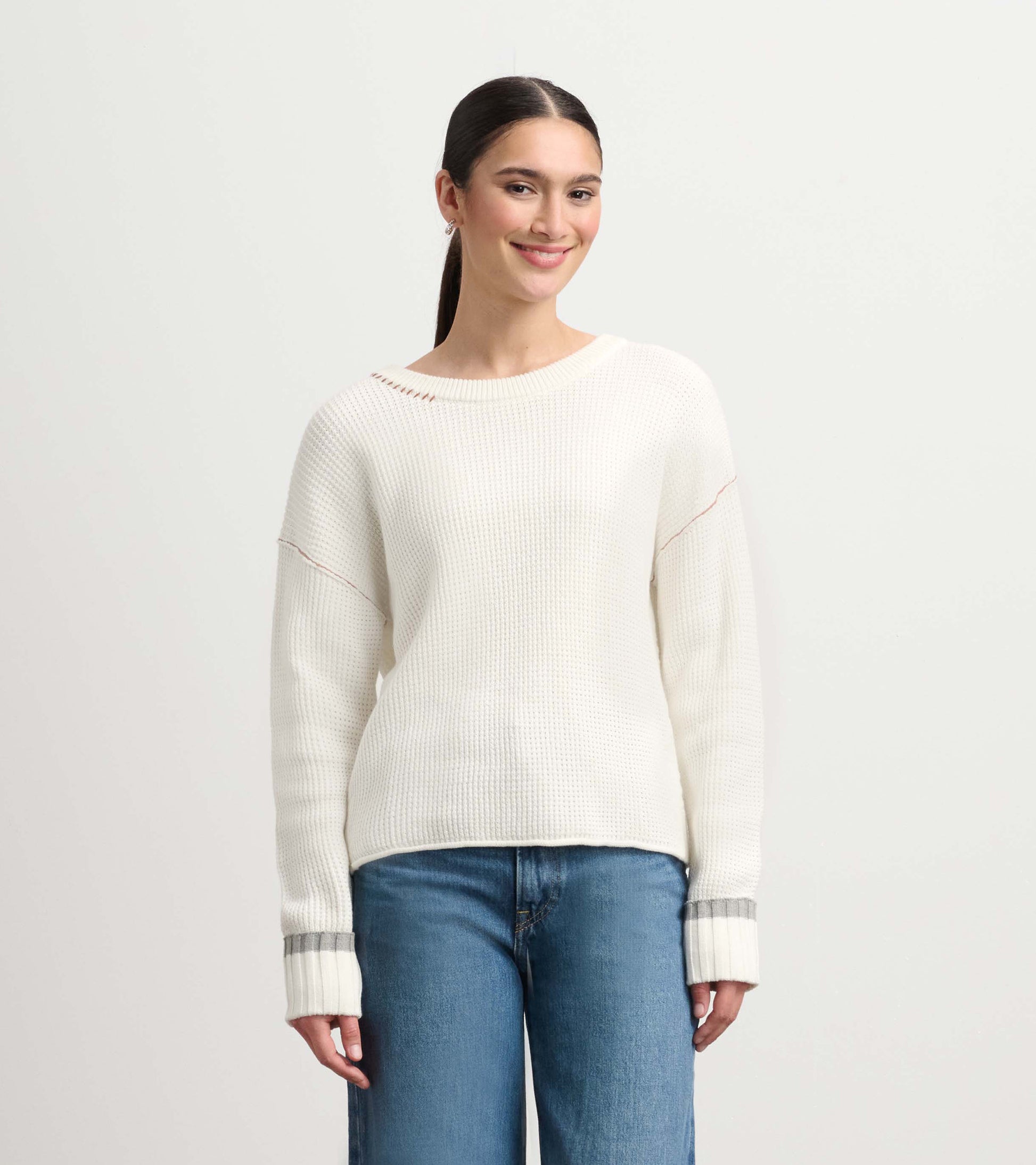 Waffle Knit Sweater Cream - Main Image