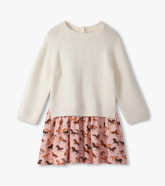 Robe-pull en matières mixtes – Chevaux scintillants