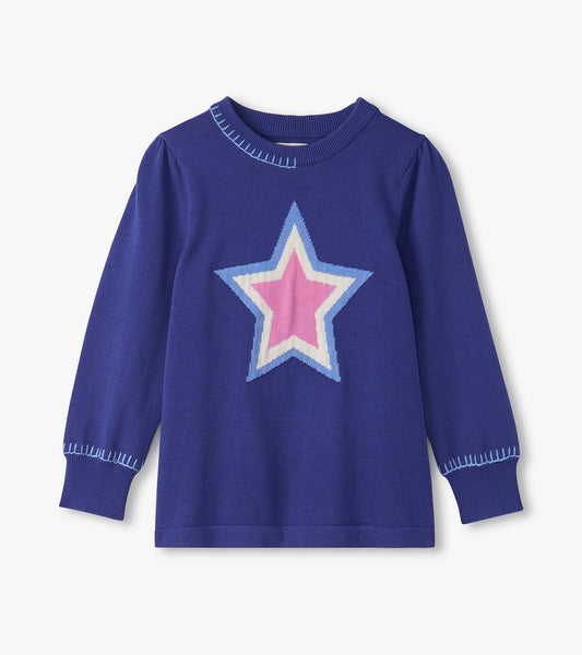 Pull pour fille – Super étoile sur fond bleu
