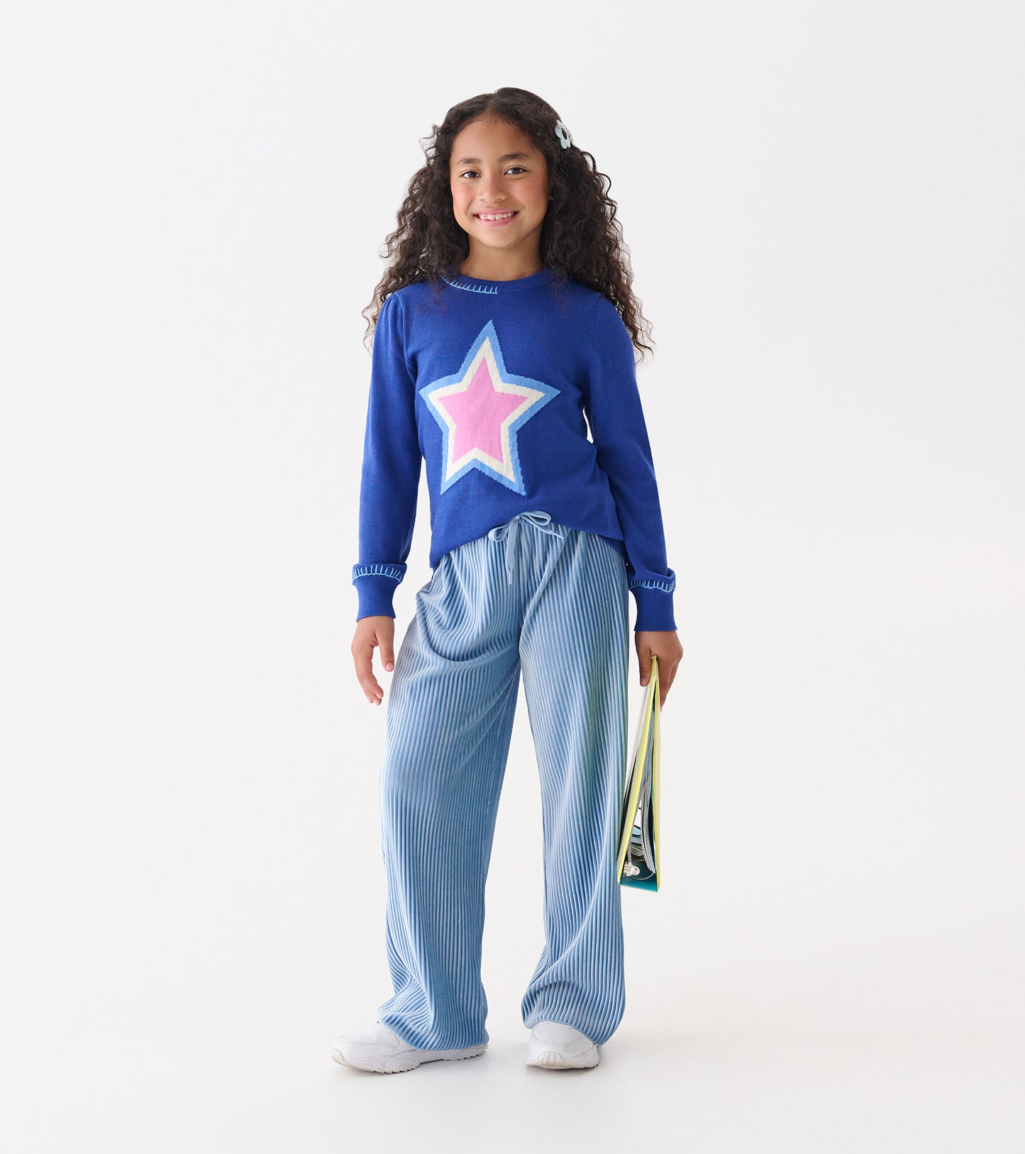 Pull pour fille – Super étoile sur fond bleu