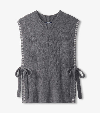 Débardeur en tricot noué sur les côtés pour femme – Gris anthracite chiné