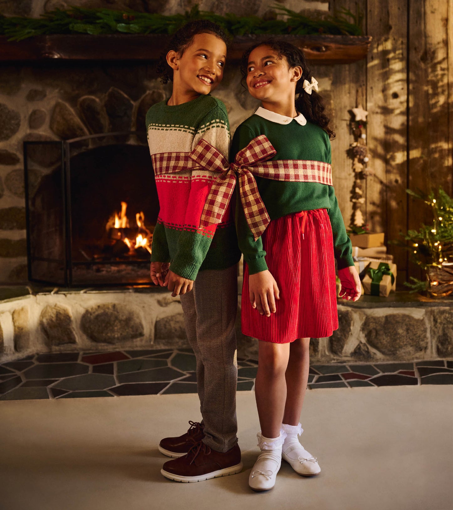 Girls Chex Red Pleated Velour Skirt