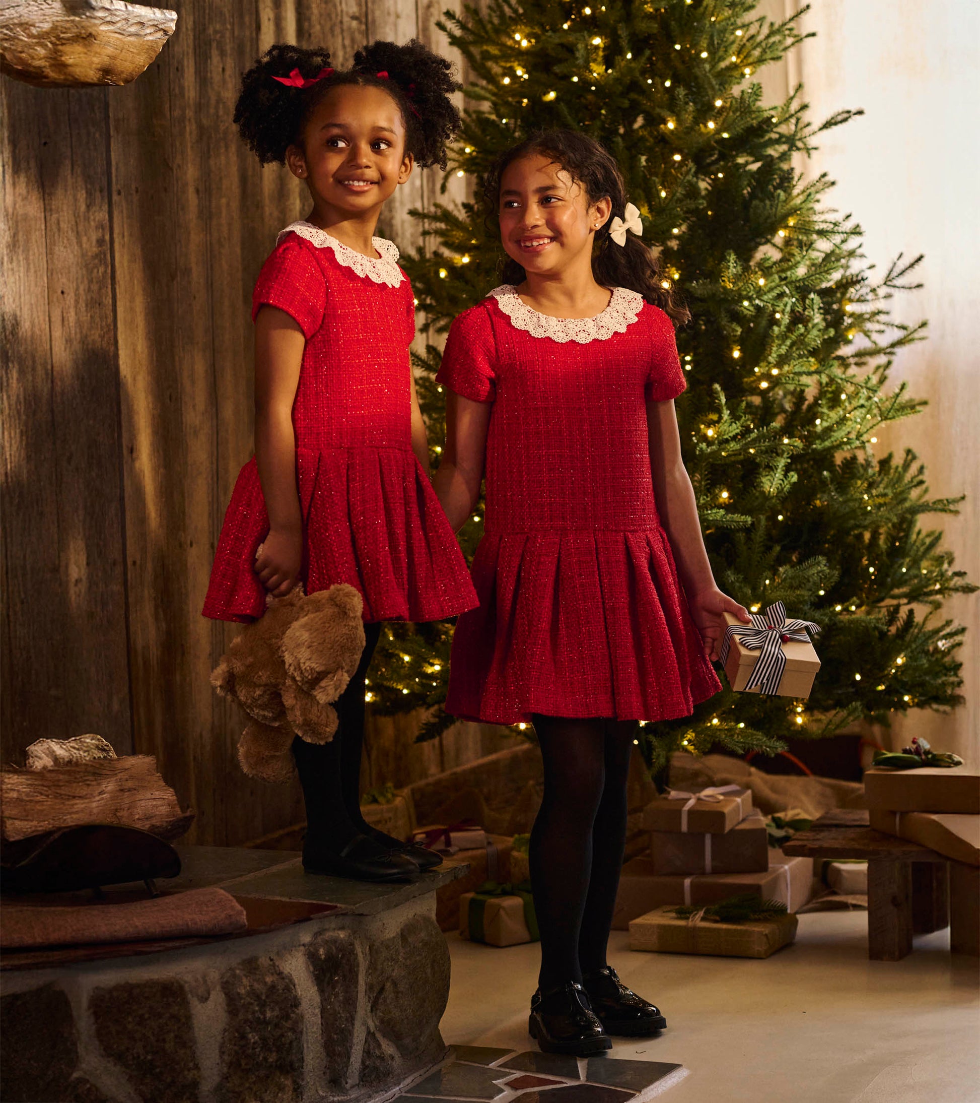 Girls Sparkle Boucle Pleated Lace Collar Dress Girls Sparkle Boucle Pleated Lace Collar Dress