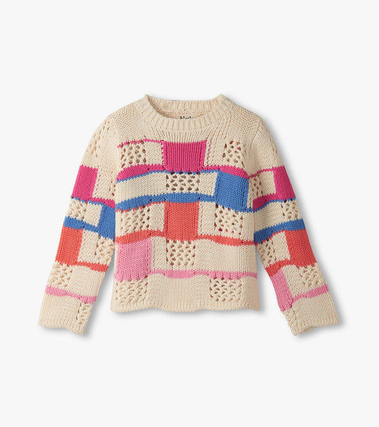 Pull à mailles mixtes pour fille – Crème