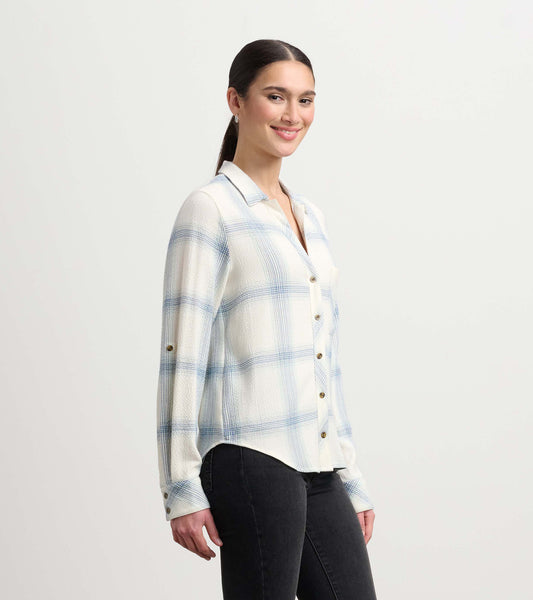 Lila Button Down - Turquoise Plaid
