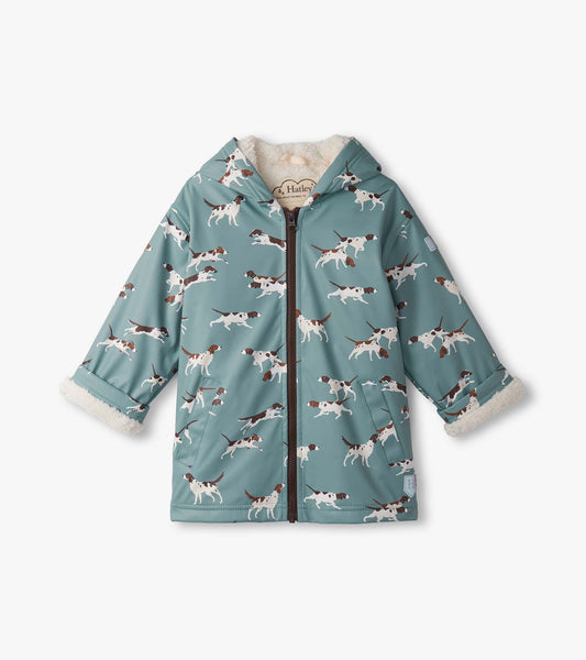 Veste de pluie doublée en sherpa pour garçon – Chiens de chasse sur fond bleu
