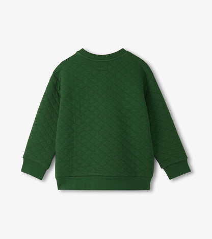 Green quilted pullover with long sleeves and ribbed cuffs, featuring a classic crew neckline.